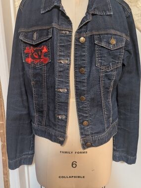 Denim Tapered Jacket with Red Patch - Women